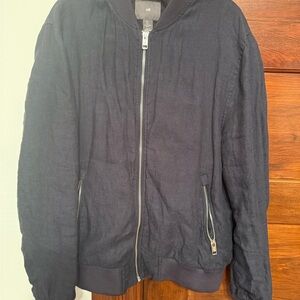 H&M Men's Navy Linen/Cotton Bomber Jacket